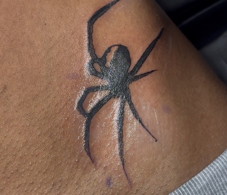 Tatuagem blackwork de aranha no braço